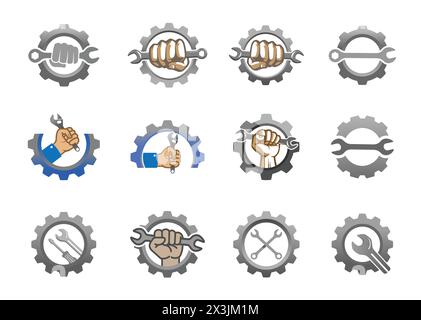 Set di chiavi da collezione Creative Mechanic Gear icone vettoriali con logo illustrazione di design Illustrazione Vettoriale