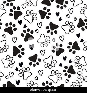 Motivo senza cuciture con simpatici animali a zampe. Cura del corpo. Veterinario. Animali domestici. Motivo senza cuciture per negozi di animali domestici, stampe e design. Illustrazione Vettoriale