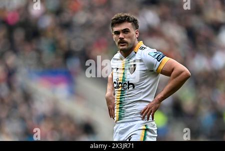 Twickenham. Regno Unito. 27 aprile 2024. Premiership Rugby. Harlequins V Northampton Saints. Stadio di Twickenham. Twickenham. George Furbank (Northampton) durante la partita di rugby Harlequins V Northampton Saints Gallagher Premiership. Il grande calcio d'inizio estivo. Foto Stock