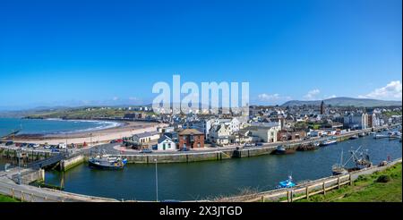 Vista sulla città di Peel, Isola di Man, Inghilterra, Regno Unito Foto Stock