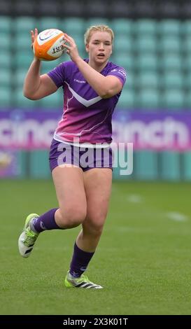 NORTHAMPTON, INGHILTERRA - Sab 27-aprile -2024 : Carmela Morrall di Loughborough Lightning durante l'Allianz Premiership Women's Rugby match tra Loughborough Lightning e sale Sharks ai Franklin's Gardens il 27-aprile-2024: A Northampton, Inghilterra . Crediti: PATRICK ANTHONISZ/Alamy Live News Foto Stock
