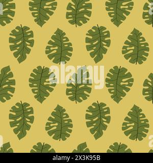 Graziosa pianta tropicale disegnata a mano lascia un motivo senza cuciture. Filiali di Monstera. Illustrazione vettoriale piatta Illustrazione Vettoriale