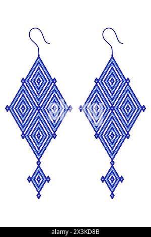 Due orecchini blu composti da rombo in una combinazione di blu chiaro e blu scuro, realizzati con cubi 3D. Illustrazione Vettoriale