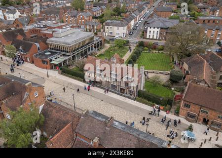 Vista aerea del luogo di nascita di Shakespeare, Haneley Street, Stratford Upon Avon, Regno Unito. Foto Stock
