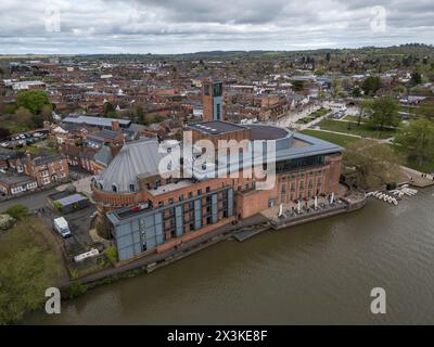 Vista aerea dei teatri Royal Shakespeare e Swan, Stratford Upon Avon, Regno Unito. Foto Stock