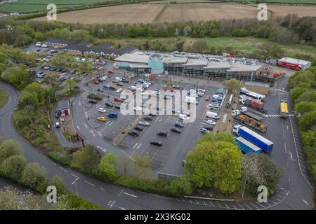 Vista aerea generale dell'autostrada M40 Moto Cherwell Valley Services, Regno Unito. Foto Stock