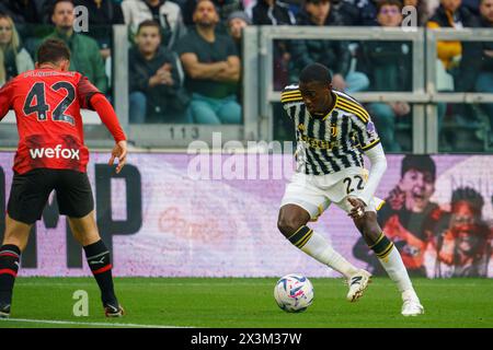 Torino, Italie. 27 aprile 2024. Timothy Weah (Juventus FC) durante la partita di campionato italiano di serie A tra Juventus FC e AC Milan il 27 aprile 2024 allo stadio Allianz di Torino - Photo Morgese-Rossini/DPPI Credit: DPPI Media/Alamy Live News Foto Stock