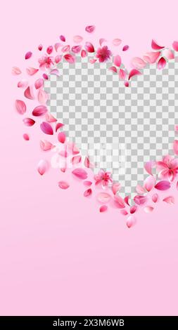 modello di storia per san valentino. Petali di rosa png cuore con cornice isolata su sfondo rosa. Illustrazione vettoriale di stock isolata su sfondo bianco. Illustrazione Vettoriale