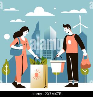 Vettore Green Energy City Lifestyle Illustrazione Vettoriale