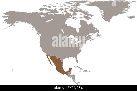 Mappa marrone scuro del MESSICO all'interno della mappa marrone chiaro del continente nordamericano Illustrazione Vettoriale