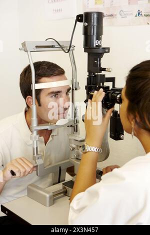 Biomicroscopio, oftalmologia. Ospedale Universitario de Gran Canaria Dottor Negrin, Las Palmas de Gran Canaria. Isole Canarie, Spagna Foto Stock