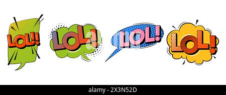 Bolla con effetto sonoro comico in stile retrò alla moda. Testo Lol Illustrazione Vettoriale