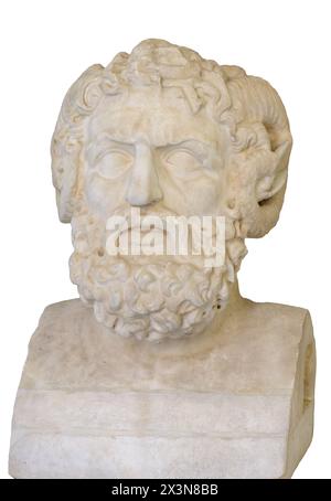 Un Herme di marmo di Zeus Ammon. Copia romana di un originale ellenistico Foto Stock