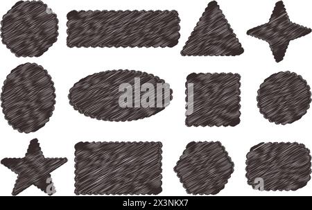 Elementi di design retrò telai smerlati. Forma rettangolare con bordo smerlato, stella, ellisse, cerchio e quadrato. Illustrazione vettoriale Illustrazione Vettoriale