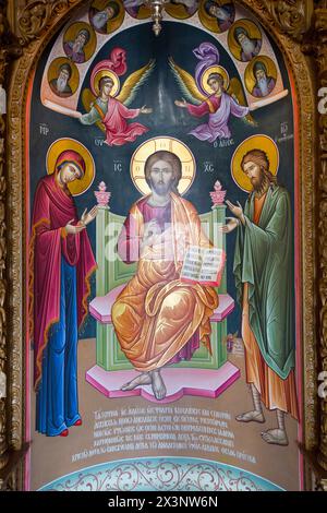 Affresco, Santo Monastero di Varlaam, Meteora, Sito Patrimonio Mondiale dell'UNESCO, Tessaglia, Grecia Foto Stock