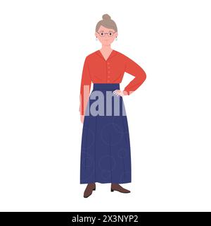 Donna sicura di sé con occhiali e abiti alla moda, donna d'affari in piedi illustrazione vettoriale Illustrazione Vettoriale