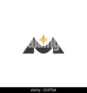 lettera m stelle montagna astratta logo vettore Illustrazione Vettoriale