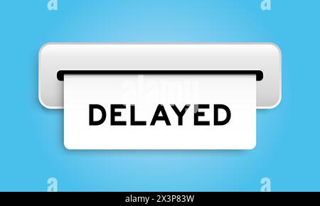 Banner coupon bianco con messaggio ritardato dalla macchina su sfondo blu Illustrazione Vettoriale