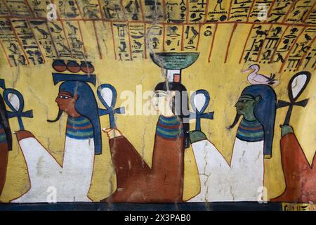 Dipinti murali, Tomba di Pashedu, TT3, Tombe di Deir el-Medina (Tombe dei lavoratori), Tebe, sito patrimonio dell'umanità dell'UNESCO, Luxor, Egitto Foto Stock