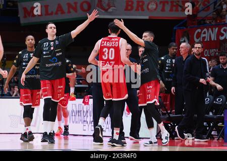 Milano, Italia. 28 aprile 2024. Guglielmo Caruso (EA7 Emporio Armani Olimpia Milano) durante EA7 Emporio Armani Milano vs Germani Brescia, partita di serie A A Milano, Italia, aprile 28 2024 crediti: Agenzia fotografica indipendente/Alamy Live News Foto Stock