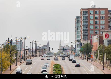 Chicago, 4 ottobre 2023 - Vista panoramica del paesaggio urbano vicino a Chinatown Foto Stock