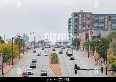 Chicago, 4 ottobre 2023 - Vista panoramica del paesaggio urbano vicino a Chinatown Foto Stock