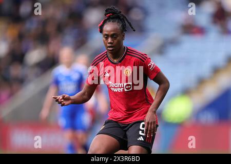 King Power Stadium, Leicester, domenica 28 aprile 2024. Melvine Malard del Manchester United durante il Barclays WomenÕs Super League match tra Leicester City e Manchester United al King Power Stadium di Leicester domenica 28 aprile 2024. (Crediti: James Holyoak / Alamy Live News) Foto Stock