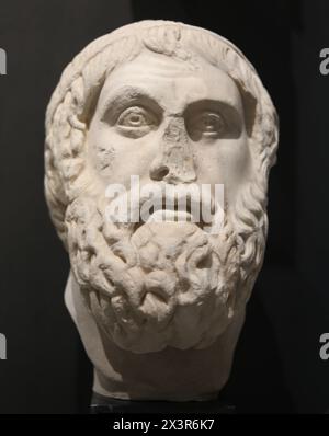 Sofocle (c. 497-406 a.C.). Antico tragedico greco. Fine del II secolo d.C. Marmo bianco. Foto Stock