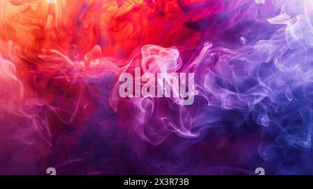 Il fumo viola e rosso che si libra graziosamente su uno sfondo, creando un'immagine visivamente accattivante. Foto Stock