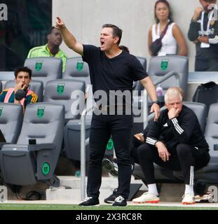 Austin, Texas, Stati Uniti. 27 aprile 2024. Il capo-allenatore dei Los Angeles Galaxy Greg Vanney durante una partita di Major League Soccer tra Austin FC e Los Angeles Galaxy il 27 aprile 2024 ad Austin. Austin FC ha vinto, 2-0. (Credit Image: © Scott Coleman/ZUMA Press Wire) SOLO PER USO EDITORIALE! Non per USO commerciale! Foto Stock