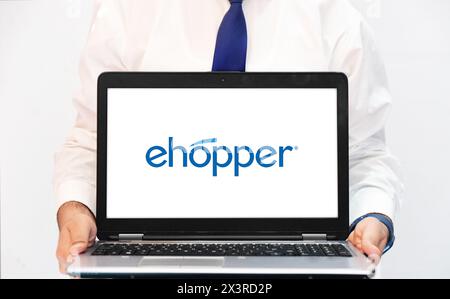 Ehopper Payment System Editorial Finance background su laptop Screen Foto Stock