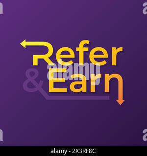 Fai riferimento e guadagna idee creative con il vettore freccia. Segnala il design dell'adesivo di un amico per la promozione aziendale. Modello del programma di riferimento, banner, poster Illustrazione Vettoriale