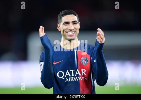 Parigi, Francia. 27 aprile 2024. Achraf Hakimi durante il campionato francese di Ligue 1 tra Paris Saint-Germain e le Havre AC il 27 aprile 2024 allo stadio Parc des Princes di Parigi, Francia - foto Victor Joly/DPPI Credit: DPPI Media/Alamy Live News Foto Stock