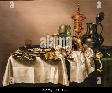 Still Life with a Gilt Cup, Willem Claesz Heda, oil on panel, 1635, Amsterdam, Netherlands Foto Stock