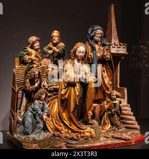 The Nativity, Hans Kamensetzer, 1470, legno duro con policromia originale, Amsterdam, Paesi Bassi Foto Stock