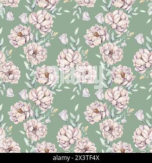 Motivo senza cuciture con peonie acquerello Foto Stock
