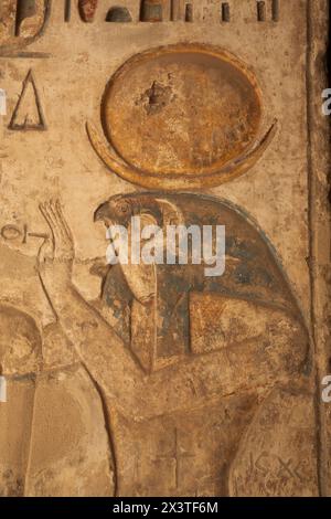 Cappella Diety, grande Ipostilo, Medinet Habu, Tempio Mortuario di Ramses III, 1187-56 a.C., Antica Tebe, sito patrimonio dell'umanità dell'UNESCO, Luxor, Egitto Foto Stock