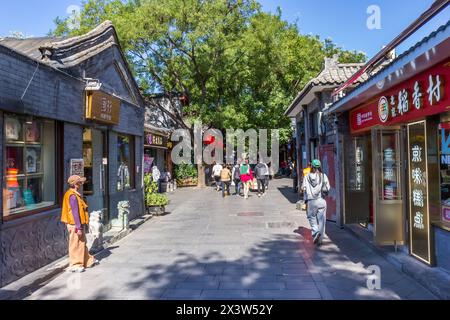 Negozi in case storiche negli hutong di Pechino, Cina Foto Stock