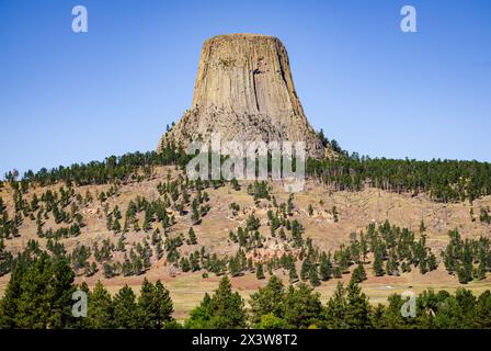 Devils Tower National Monument, Butte nel Wyoming, Stati Uniti Foto Stock