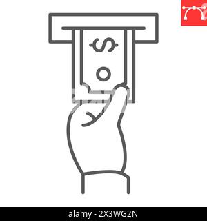 Icona della linea di prelievo, metodo di pagamento e finanziamento, icona del vettore di prelievo, grafica vettoriale, segno di contorno del tratto modificabile, eps 10. Illustrazione Vettoriale