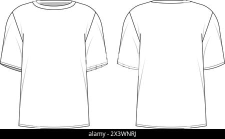 T-shirt dal design tecnico. Abiti da uomo alla moda con manica a gomito e scollo rotondo. Design del modello di abbigliamento maschile sportivo o quotidiano, elemento vettoriale decente Illustrazione Vettoriale
