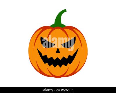 Illustrazione della zucca di Halloween. Jack-o-lantern con un minaccioso sorriso. Isolato su sfondo bianco. Concetto di Halloween, decorazioni natalizie, celebrazione autunnale, simbolo spettrale, tradizione di ottobre. Icona. Illustrazione Vettoriale
