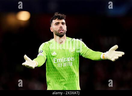 Foto del file datata 12-03-2024 di David Raya, che sta apprezzando la pressione della corsa al titolo di Premier League, ma ha esortato l'Arsenal a rimanere concentrato sul proprio lavoro e non sul run-in del Manchester City. Data di pubblicazione: Lunedì 29 aprile 2024. Foto Stock