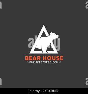 Illustrazione vettoriale del logo dell'orso polare all'interno del triangolo. Modello di identità del marchio ispirato agli animali e alla casa. Illustrazione Vettoriale
