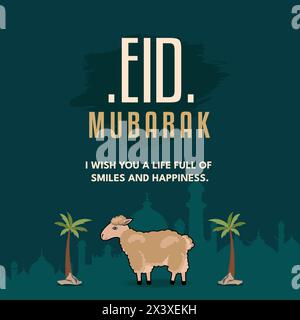 Modello illustrativo vettoriale di saluto minimalista Eid al Adha Mubarak - Post sui social media Illustrazione Vettoriale