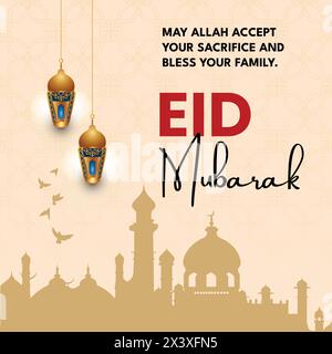 Simple Eid al Adha Mubarak Greetings Vector Illustration Design - Social Media Post Illustrazione Vettoriale