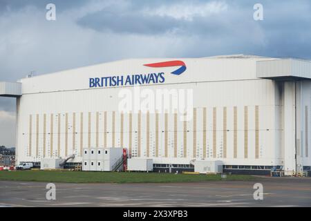 Hangar di manutenzione della British Airways all'aeroporto di Londra Heathrow. Inghilterra Foto Stock