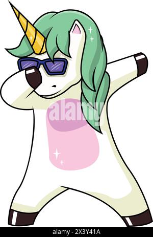 Dabbing unicorno personaggio vettoriale cartone animato clip art Illustrazione Vettoriale