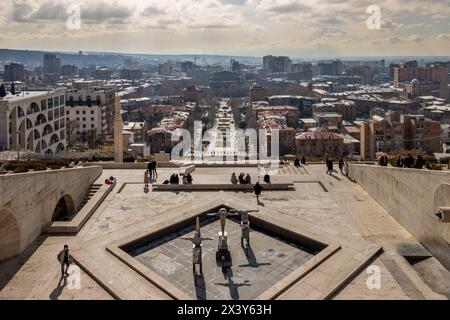 Erevan, Armenia 13 febbraio 2024: Cascata di Erevan e parco Alexander Tamanyan Foto Stock