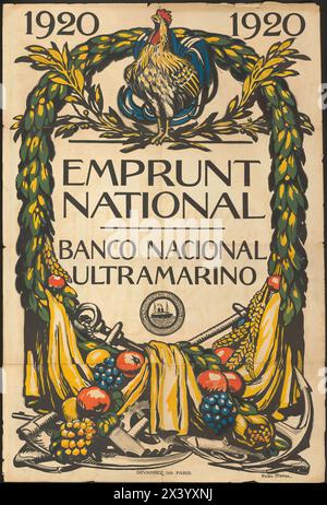 Poster vintage French War Post Banking Bond illustrazione: Banco National Ultramarino , War Loan poster - French World War One Propaganda - 1920 Foto Stock